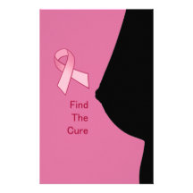 Find the Cure - Breast Cancer Awareness - Pink Rib Customized Stationery