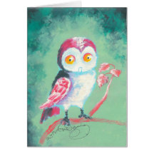 Finger Painted Owl Art Greeting Card