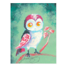 Finger Painted Owl Art Post Card