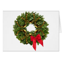 Fir Wreath with Gold Horseshoes & Red Bow Greeting Cards