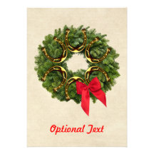 Fir Wreath with Gold Horseshoes & Red Bow Custom Invitations