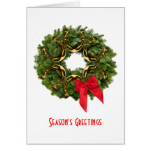 Fir Wreath with Gold Horseshoes & Red Bow Greeting Card