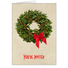 Fir Wreath with Gold Horseshoes & Red Bow Invited Cards