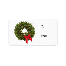 Fir Wreath with Gold Horseshoes & Red Bow Labels