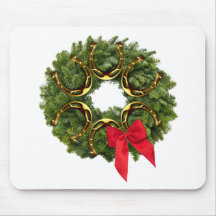 Fir Wreath with Gold Horseshoes & Red Bow Mousepad