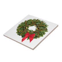 Fir Wreath with Gold Horseshoes & Red Bow Tiles