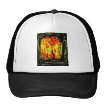 Fire and Burnt Trees Spray Paint Painting Mesh Hat