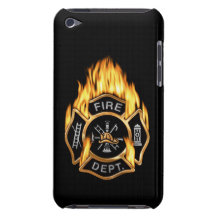 Fire Department Flaming Gold Badge Barely There iPod Cases