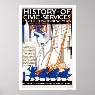 Fire Department Truck NYC 1936 WPA Print by lc_wpa