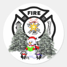 Fire Dept Christmas Scene Sticker