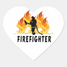 Fire Fighter Flames Heart Sticker