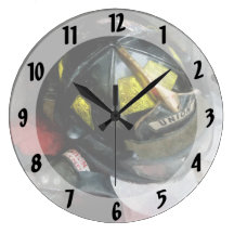 Fire Fighter's Helmet Closeup Round Wallclock