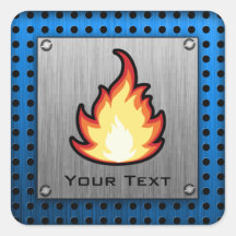 Fire Flame; Metal-look Square Sticker