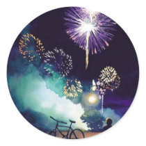 "Fire in the Sky" Fireworks Watercolor Art stickers