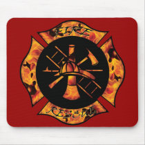 Fire Rescue Flaming Maltese Cross Mousepad