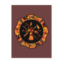 Fire Rescue Flaming Maltese Cross Postcard