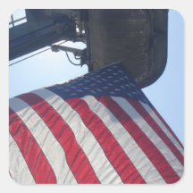 Fire Truck American Flag Aerial Tower Square Sticker