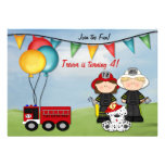 Fire Truck and Little Fireman Birthday Custom Invitations