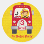 Fire Truck Birthday Boy Round Sticker