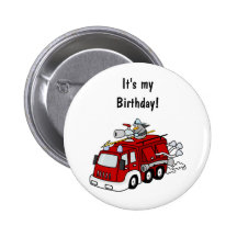 Fire Truck Birthday Button