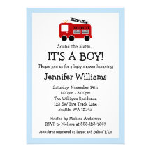 Fire Truck Boy Baby Shower Invitations