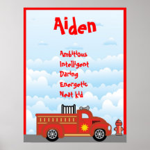 Fire Truck Boys Room Name Art Wall Poster