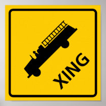 Fire Truck Crossing Highway Sign Poster