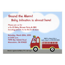 Fire Truck FIremen 5x7 Baby Shower Invitation