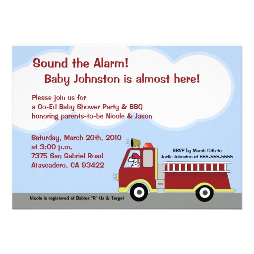 Fire Truck FIremen 5x7 Baby Shower Invitation