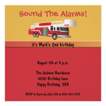 Fire Truck Fun Birthday Invitation