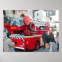 Fire truck in the town centre 3 poster