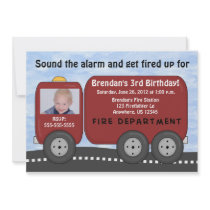 Fire Truck Kids Birthday Invitation