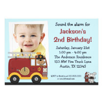 Fire Truck Monkey Photo Birthday Party Invitations invitations