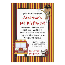 Fire Truck Monkey Stripes Birthday Invitations invitations
