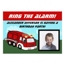 Fire Truck Photo Birthday Party Invitations