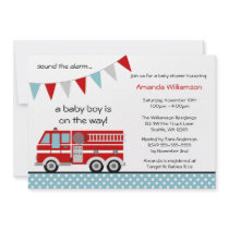 Fire Truck Polka Dot Banner Boy Baby Shower Personalized Invites