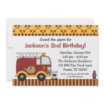 Fire Truck Red Stripes Birthday Party Invitations