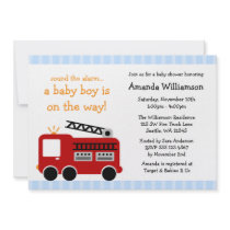 Fire Truck Stripes Boy Baby Shower Invitations