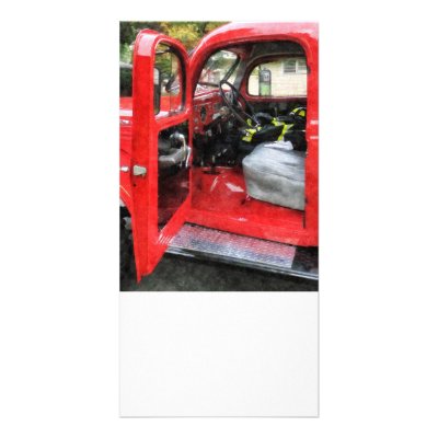 Fire Truck With Fireman's Uniform Photo Card Template by SusanSavad