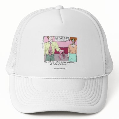 Fired From Victoria Secret Cartoon White Cap Trucker Hat by beardiethor123