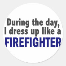 Firefighter During The Day Round Sticker