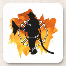 Firefighter In Flames Drink Coasters