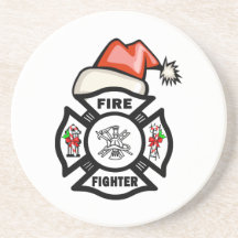 Firefighter Santa Claus Beverage Coasters