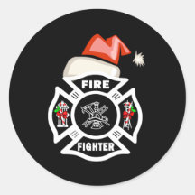 Firefighter Santa Claus Round Sticker