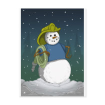 Firefighter Snowman Post Card