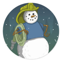 Firefighter Snowman Round Stickers