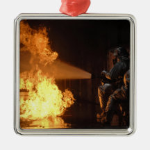 Firefighters extinguish a simulated battery fir christmas tree ornaments