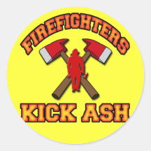 FIREFIGHTERS KICK ASH ROUND STICKERS