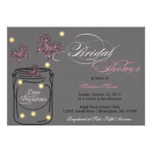 Fireflies and Mason Jar Bridal Shower - Grey Custom Invite