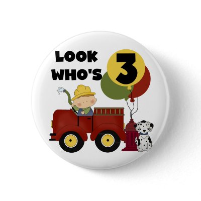 Fireman 3rd Birthday T-shirts and Gifts Pins by kids_birthdays